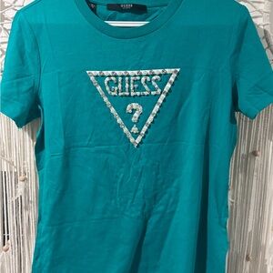 GUESS Teal Graphic Polo T-Shirt